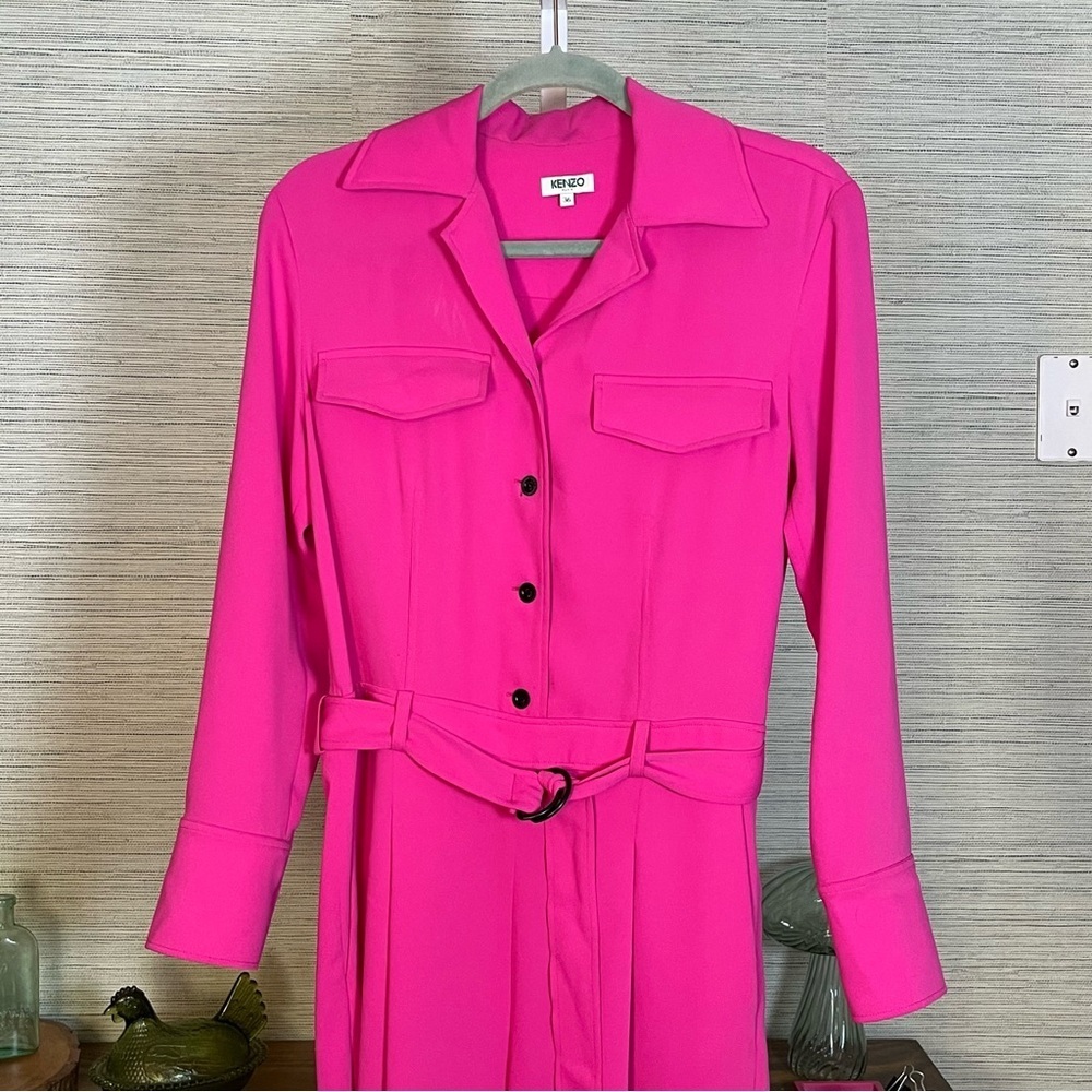 Revolve Kenzo Fuchsia Belted Jumpsuit Cropped Leg Crepe Women’s Size 36 US 4-6 - Picture 5 of 9